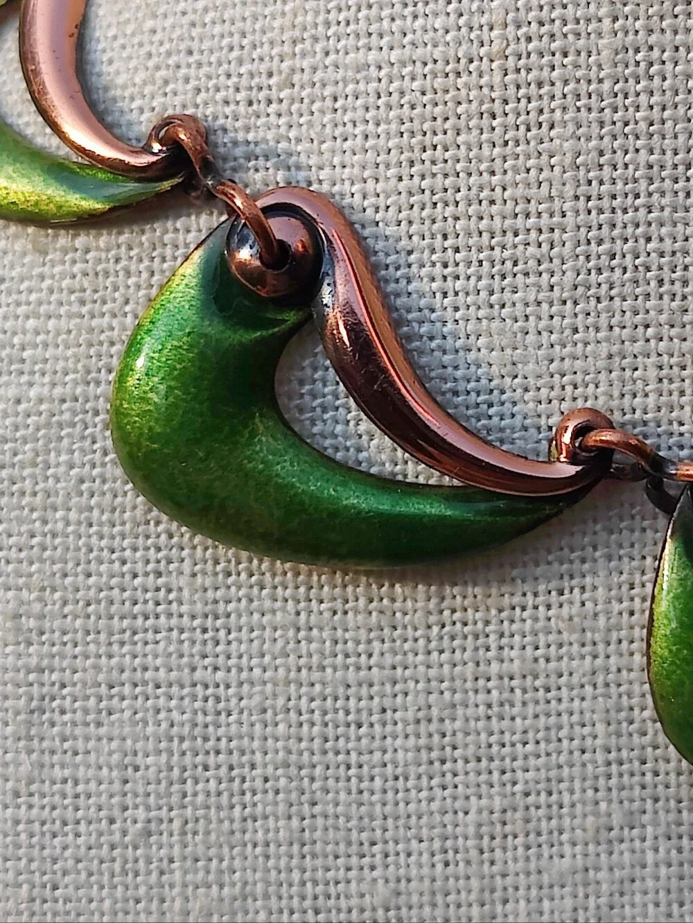 Vintage Renoir Green Enameled Copper Necklace